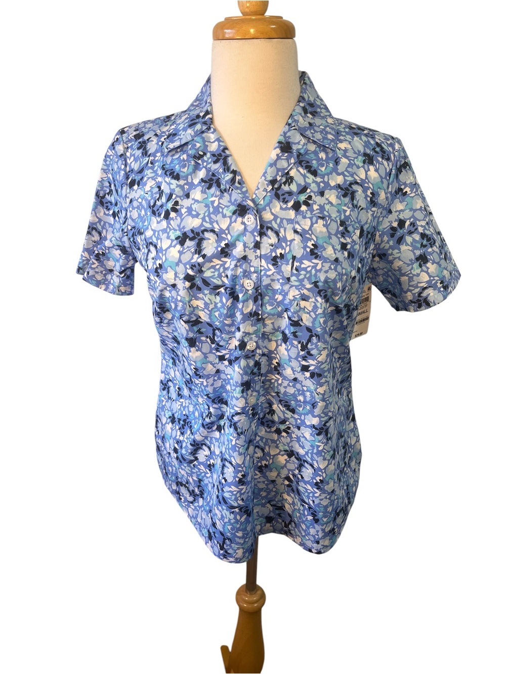 Karen Scott Floral Button Up Shirt Blue Cottagecore Top Size Sm